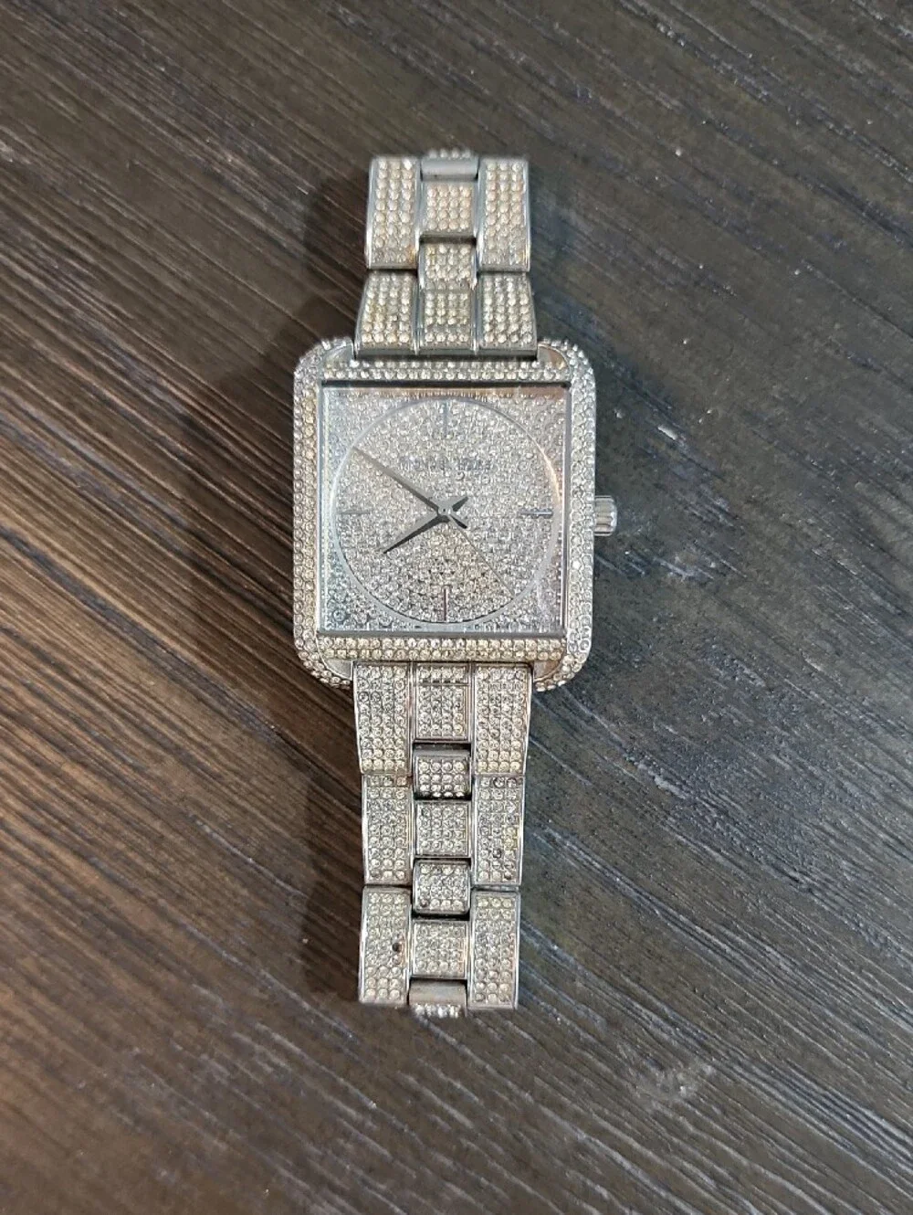MICHAEL KORS Square Crystal Pavé Statement Watch - Silver Tone